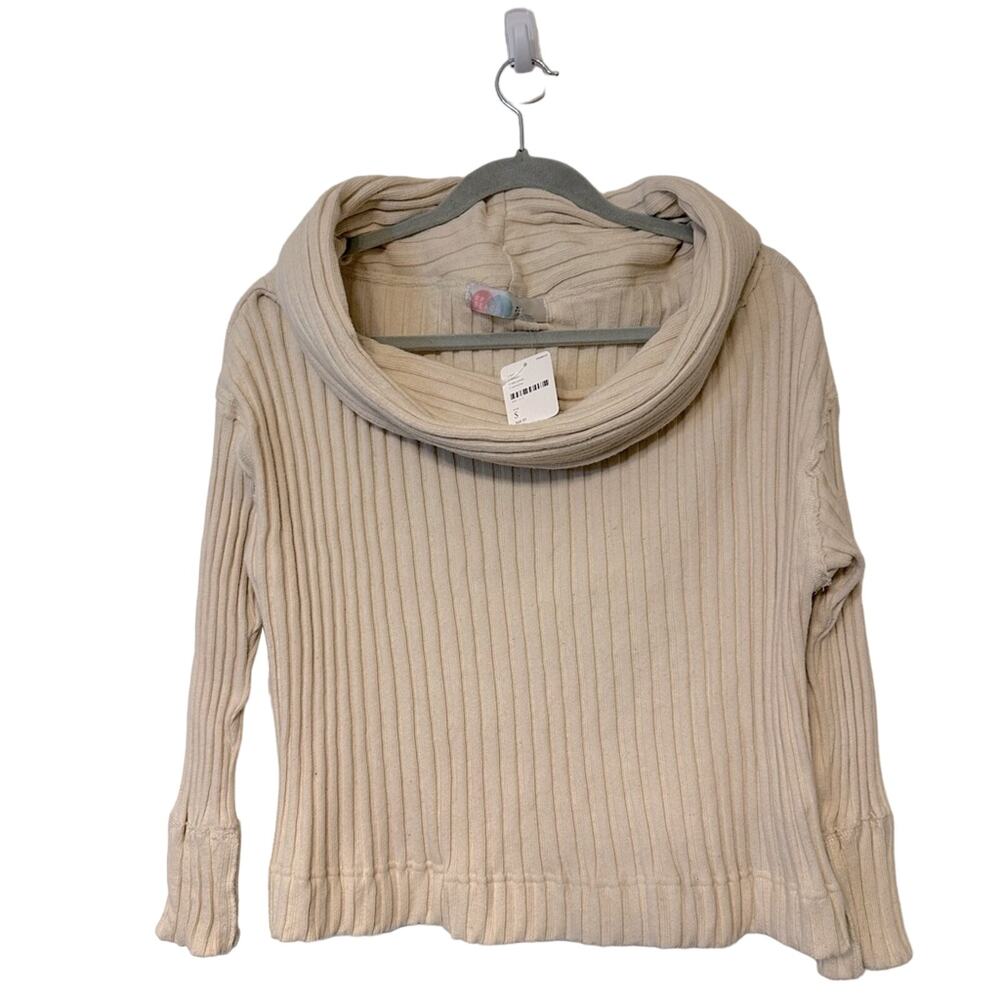 Free People Stevie Pullover Women S Cream NWT Ribbed Cotton Off Shoulder Sweater